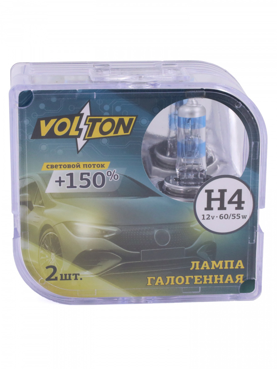Лампа галогенная H4 12В 60/55Вт Р43t  +150% (комплект 2шт.) 