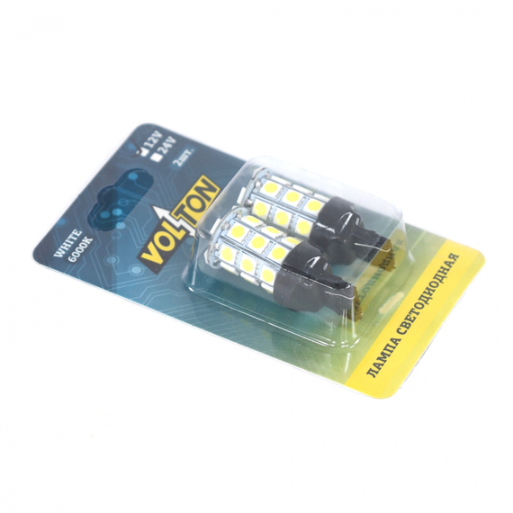 Лампа светодиодная T20  (T050B) (W3*16D) 12V  27SMD 5730, 1 контакт блис. 2 шт. 